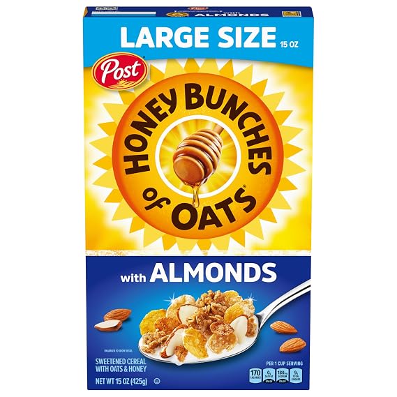 Honey Bunches of Oats with Almonds Breakfast Cereal, Made with Granola Clusters and Sliced Almonds, 15 oz Box