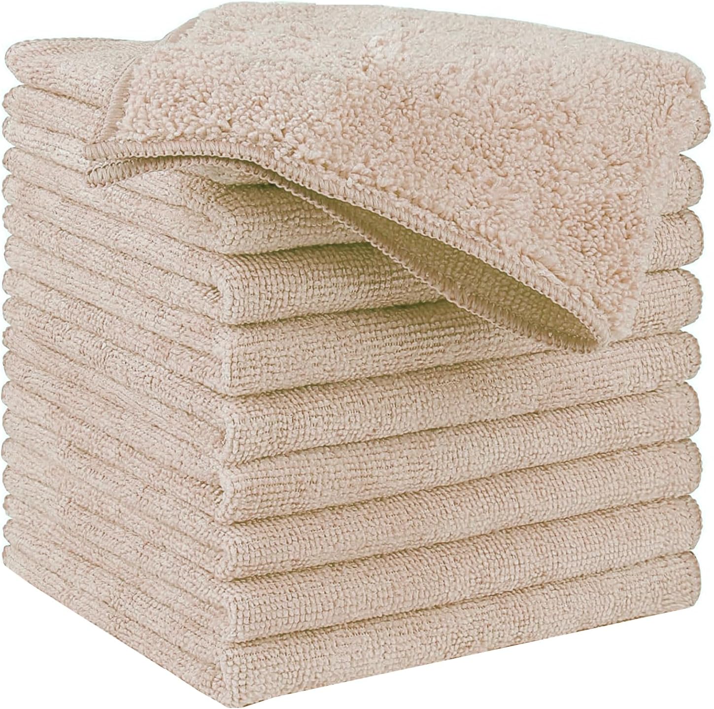 Microfibre Cleaning Cloth, Microfiber Reusable Cleaning Towels Washable Cloths Kitchen Rags, 10 Pack,Beige, 30cm x 30cm