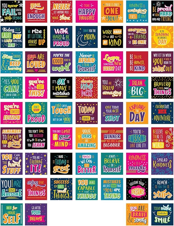 Canopy Street Kids Affirmation Lunch Box Notes / 3.5" x 3.5" Square Motivational School Lunch Box Cards / 60 Encouraging Classroom Reward Mini Notes