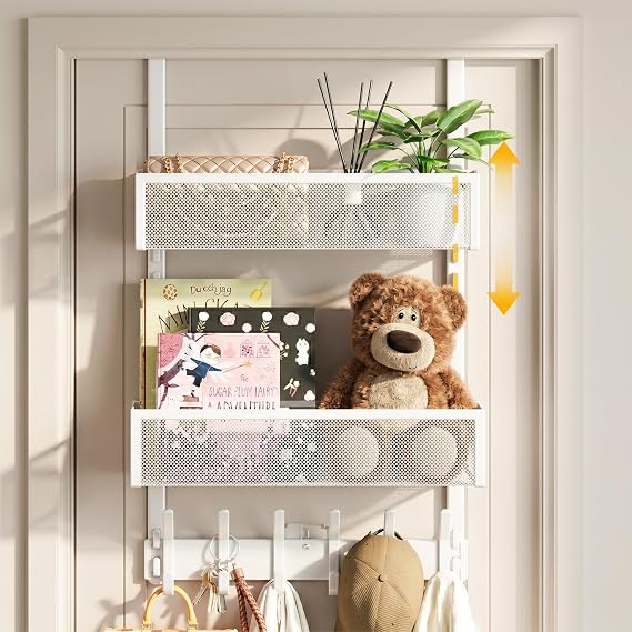 Over the Door Hooks Organizer,Door Hanger Fits Doors 1 3/4" White