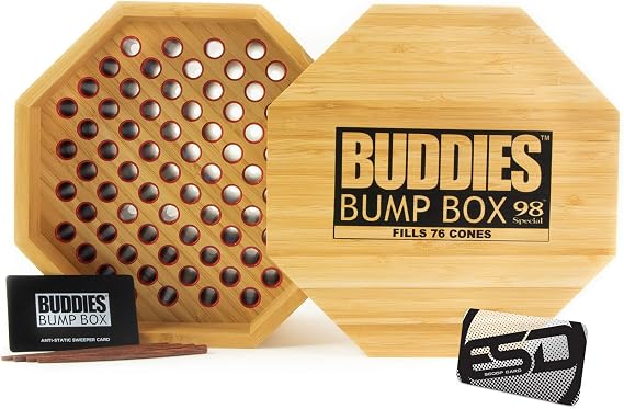 Buddies Bump Box Filler for 98 Special Sized Cones | Fills up to 76 Cones Simultaneously | Time Efficient Bulk Cone Packing Wood Box with an ESD Scooping Card