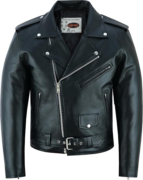 Daniel Smart Men Motorcycle Faux Leather Jacket - Black Economy Zip Up Moto Biker Jacket with Plain Side and Multiple Pockets