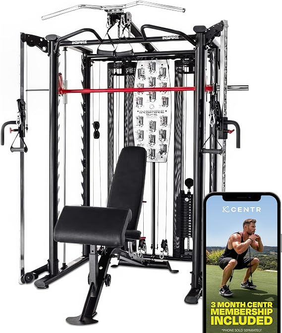 Inspire Fitness Functional Trainer Home Gym, SCS Smith Machine Cage System - Cable Machine Accessories - D-Handles, Ankle Strap & Multi-Function Belt