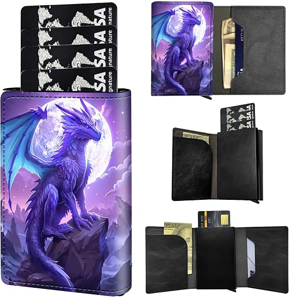 RFID Blocking Slim Card Holder Wallet for Men, Purple Dragon