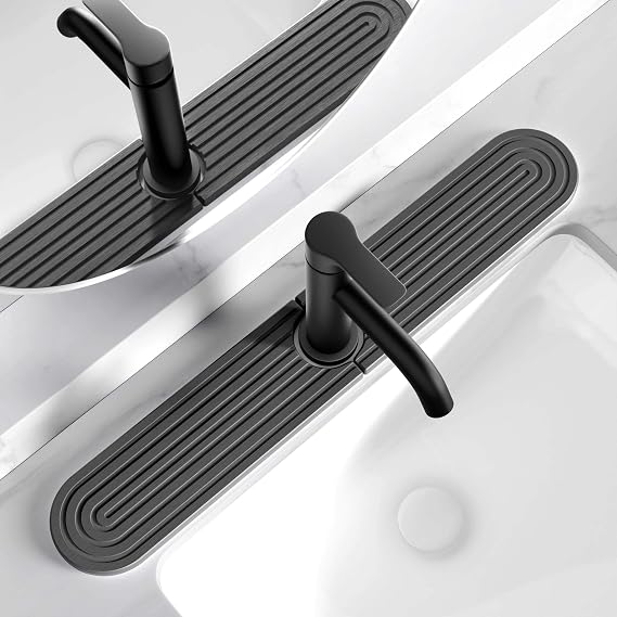 Diatomite Sink Splash Guard - DryingNeat Kitchen Faucet Mat, Instant Dry Water Absorbing Stone Tray for Sink, Durable Black Protector for Kitchen Bathroom Counter [Dark Grey, 23.6"x 3.9"]