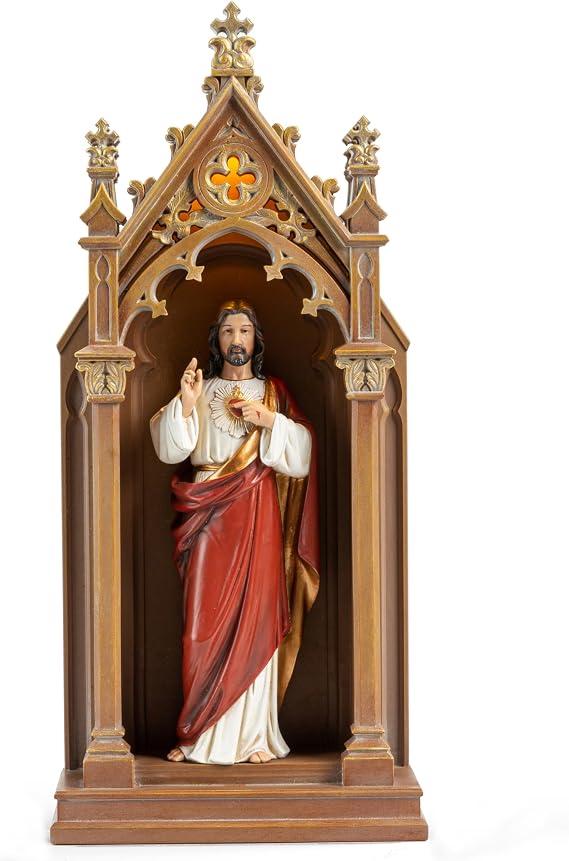 BC Catholic Sacred Heart of Jesus Statue 14.9" H Jesus Shrine LED Light