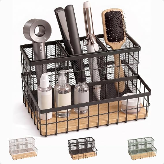 Hair Tool Organizer Countertop, Breathable Metal & Bamboo, Heat-Resistant