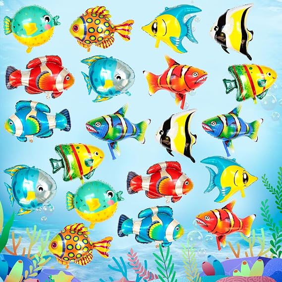 Fish Balloons Decoration, 20PCS, Large Tropical Fish Foil Balloon