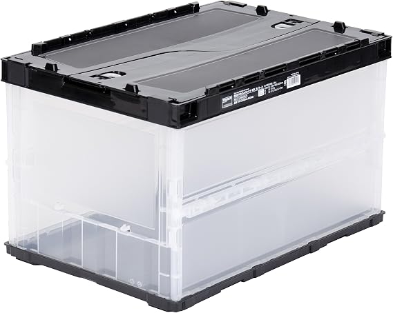 Exclusive TRUSCO Thin Folding Container, Monotone Color, 50L with Locking Lid, TR-C50B-A-MONO Storage Case, Storage Box