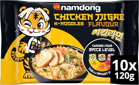 Namdong Chicken Jjigae Noodle Block Korean-style instant noodles with a sachet of chilli mix 10x 120 g