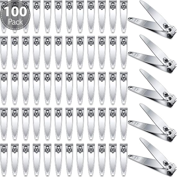 Mudder Rustproof Stainless Steel Nail Clippers Bulk, Flat Top, 100 Pcs