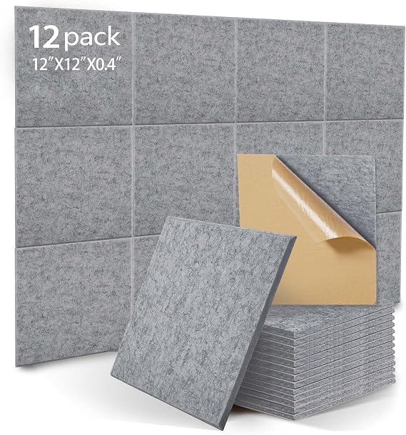 12pcs Acoustic Absorption Panels,High Density Self-adhesive Soundproofing Panel,30x30x1cm,Acoustic Insulation Panels for Children Fire Prevention.Recording Room,Offices,Wall Decoration-Medium Grey