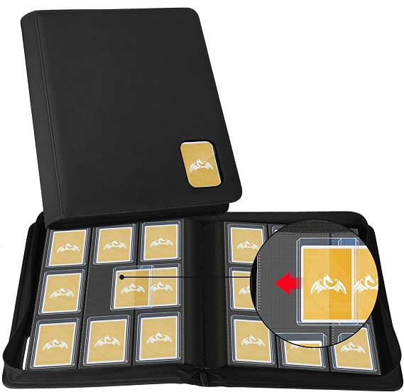 TCGPRO Toploader Binder with Viewing Window for 360 Cards in 3 x 4 Inch Rigid Sleeves Toploader Album with 9 Side Pockets and Zip Compatible with MTG TCG Sports Cards etc. Black