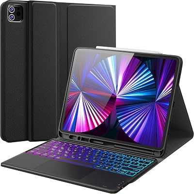 CHESONA Keyboard for iPad Air 13 M3M2, 20252024, iPad Pro 12.9 inch Case Keyboard, Trackpad & DIY 7-Color Backlit, Magnetic Detachable, Pencil Holder, for iPad Pro 12.9 6th5th4th3rd, Black