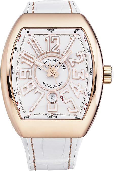 Franck Muller Men's 'Vanguard' Rose Gold White Dial White Rubber/Leather Strap Automatic Watch 45SCWHTWHTGLDSN