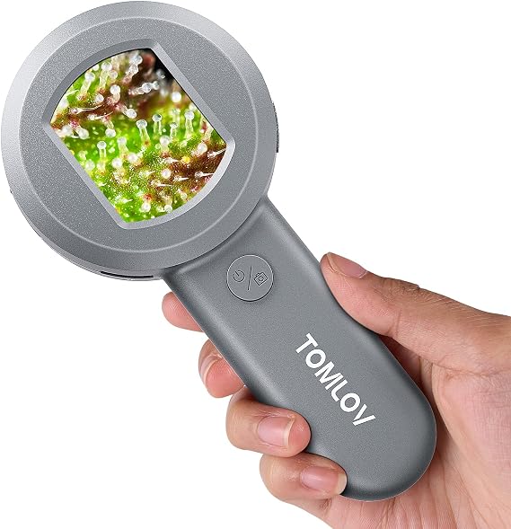 TOMLOV P10 Microscope for Kids, 100X Pocket Magnifying Glass with Light for Adults, Portable Jewelers Loupe with Screen, Handheld Coin Magnifier for Collectors, 2" LCD Digital Microscope for Trichome