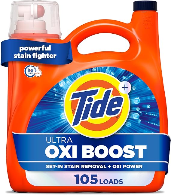 Tide Ultra Oxi Boost Liquid Laundry Detergent, 148 fl oz, 105 Loads, Advanced Stain Remover with Extra Oxi Power