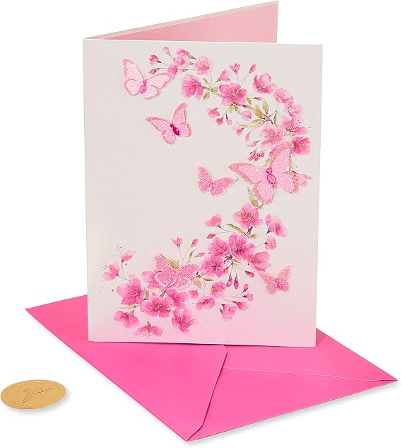 Papyrus Blank Card for Her (Pink Glitter Butterflies)
