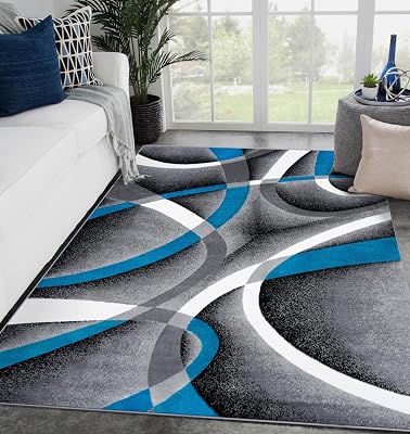 LUXE WEAVERS 2305 Turquoise White Multi 6-feet 5-inch by 9-feet 2-inch Modern Area Rugs Mo...