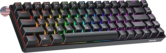 Geeky GK65 65% | Hot Swappable Mechanical Gaming Keyboard | 68 Keys Multi Color RGB LED Backlit for PC/Mac Gamer | ANSI US American Layout (Black, Mechanical Speed Yellow)