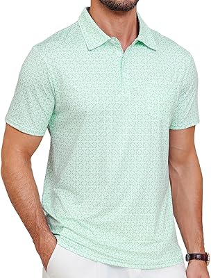 Lexiart Mens Golf Shirt Short Sleeve Slim Fit Quick-Dry Moisture Wicking Performance Print Patterns Polo with Pocket
