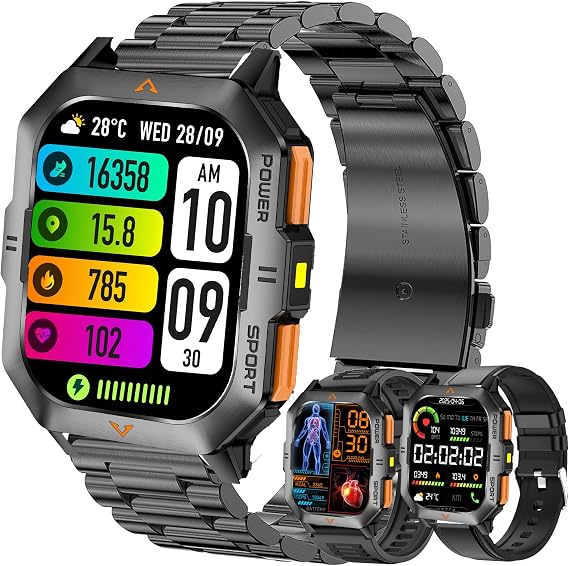 2.01 inch AMOLED Women's Smart Watch with Calls and Whatsapp, Smart Watch with 123 Sports Modes/SpO2/Sleep, Smart Watch 3ATM Waterproof Men's Smartwatch for Android iOS (Black)