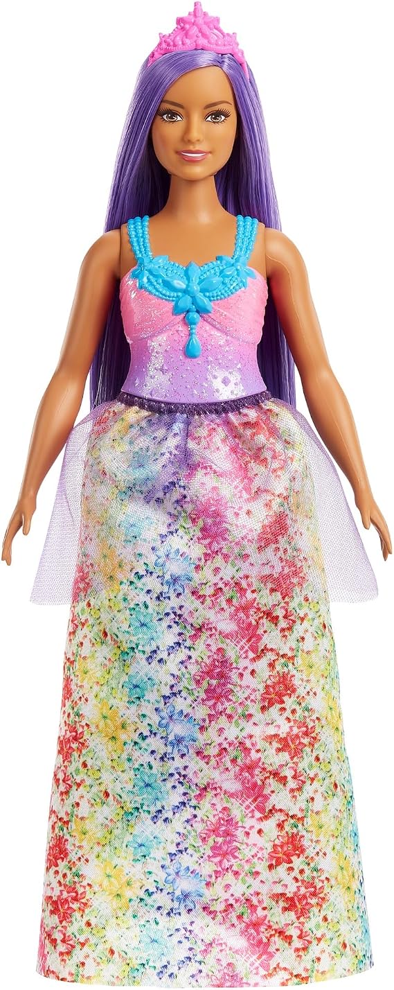Barbie Dreamtopia Royal Doll with Curvy Body, Purple Hair & Sparkly Bodice Wearing Removable Skirt, Shoes & Headband, HGR17
