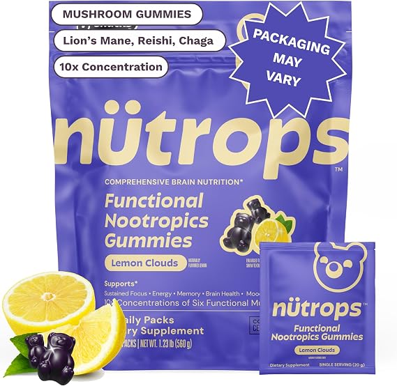 Gruns Nutrops Nootropics Mushroom Gummies for Brain Health, 28 ct