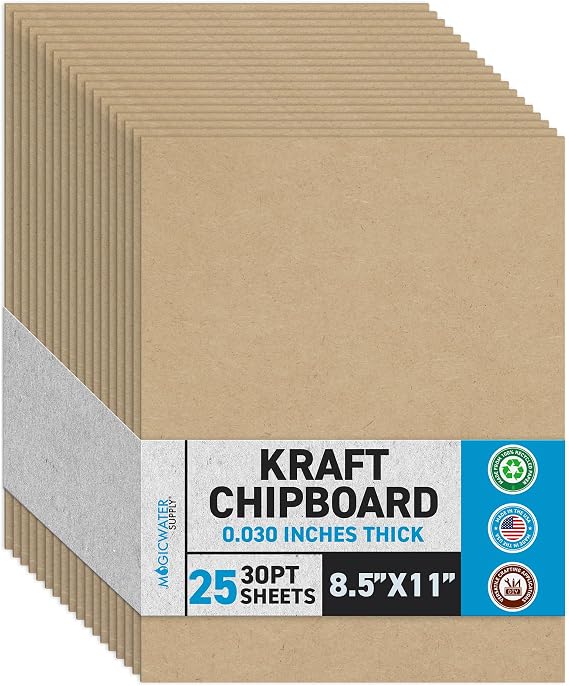 MagicWater Chipboard Sheet - 8.5x11 inch - 30 pt - 0.030" Thick - 25 Pack