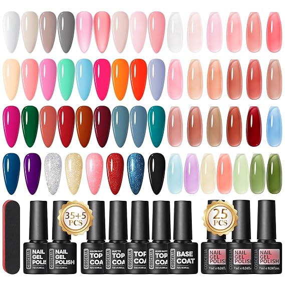 COSCELIA 35 Colors Gel Polish with 5pcs Top and Base Coat Jelly Gel Polish Set