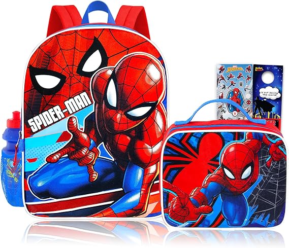Spider-Man Backpack with Lunchbox Set for Boys School Bundle + More