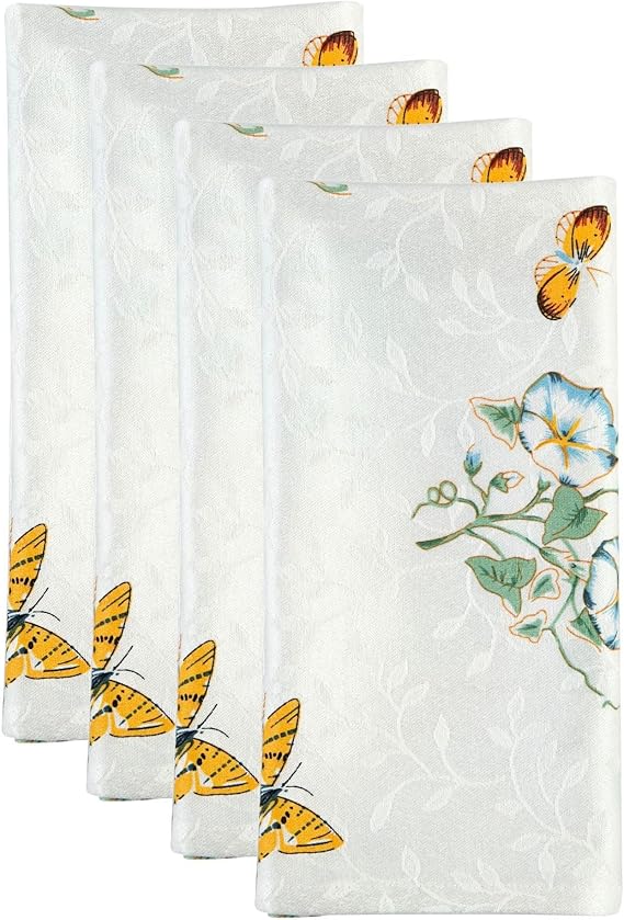 Lenox Butterfly Meadow Damask Napkins, Set of 4, Multicolor - 19" W x 19" L