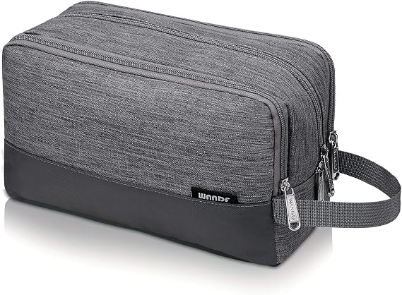 WANDF Toiletry Bag Water-Resistant Nylon Travel Wash Bag Lightweight Dopp Kit for Men and Women (A-Denim Grey)