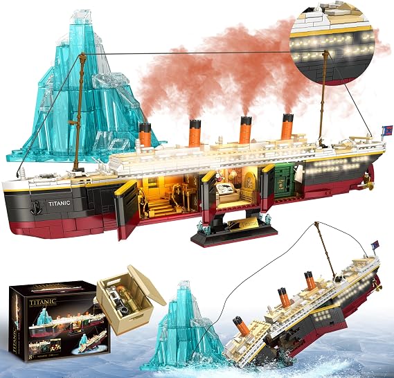 LeBrickCrt Titanic Building Blocks Set, 2288 Pieces Big Ship Block Model Set with Light Strip, Glacier, Ideal Gift for Adults