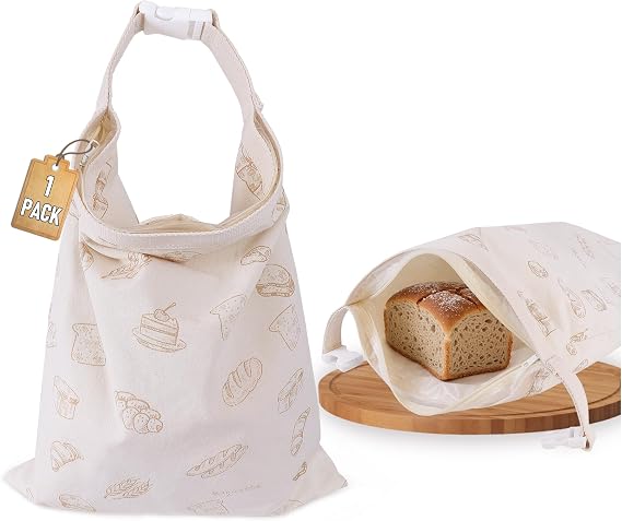 Reusable Linen Bread Bags for Sourdough & Homemade Bread, 16"x12.5" Large Bread Container with BPA-Free TPU Lining, Freezer-Friendly Sourdough Bread Keeper Preserving,1 Pack