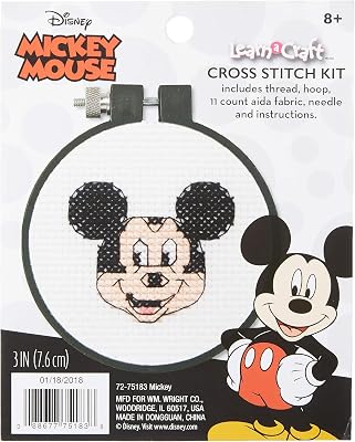 Dimensions Disney Mickey Mouse Counted Cross Stitch Kit for Beginners, 11 Count White Aida, 3D