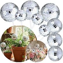 AceOrbit 9pcs Disco Balls on Sticks, Disco Ball Floral Pics Sun, Catcher Mirror Ornaments with 3 Sizes for Floral Arrangements, Retro Silver Reflective 70s Decor, Home Decor,party Centerpieces