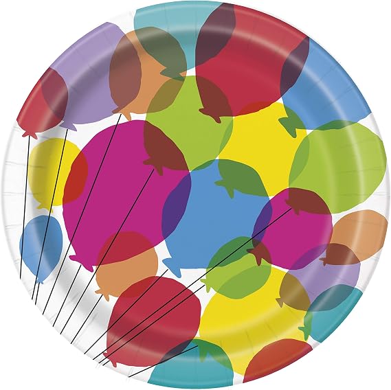Unique Balloons & Rainbow Birthday Round Dinner Plates - 9" (Pack of 8) - Colorful Birthday Celebration Tableware - Perfect for Kids & Adults