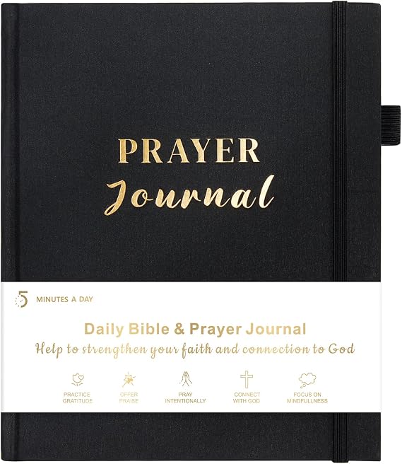 5 MINUTES A DAY Daily Prayer Journal for Woman, Bible Study Notebook for Note Taking, Guide Devotional Journal, Christian Planner Gifts for Women & Men (7.5 x 9,120 Days)-Black