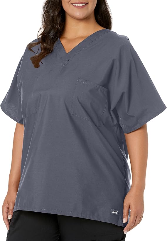 Landau Essentials Unisex Relaxed Fit 1-Pocket V-Neck Scrub Top 7502 Steel Grey