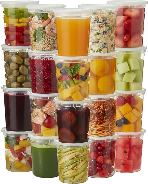 Plastic Deli Containers with Lids 32 oz (Pack of 24) Leak-Proof, BPA-Free Food Storage Containers for Soup, Slime & Meal Prep, Stackable, Microwave, Dishwasher Safe, Reusable Clear Plastic