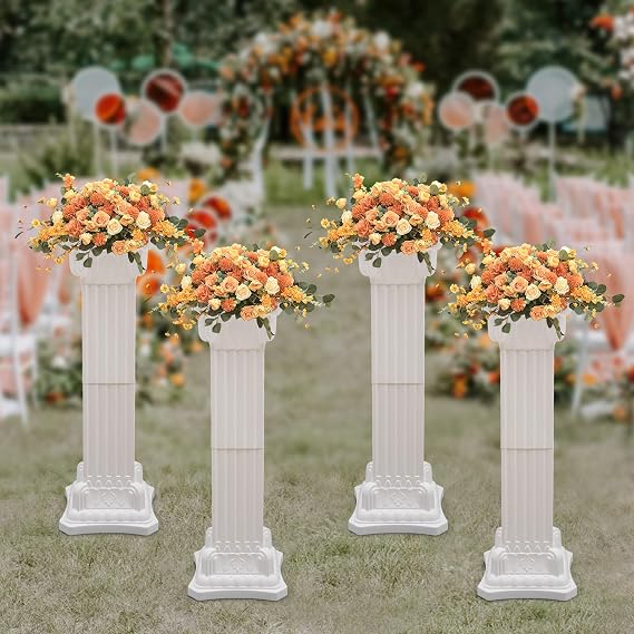 Wedding Roman Column,4 PCS Wedding Landscaping Roman Pillar, Artistic Pot Holder Plastic Greek Column for Wedding Event Party Decor (30*30*90cm)