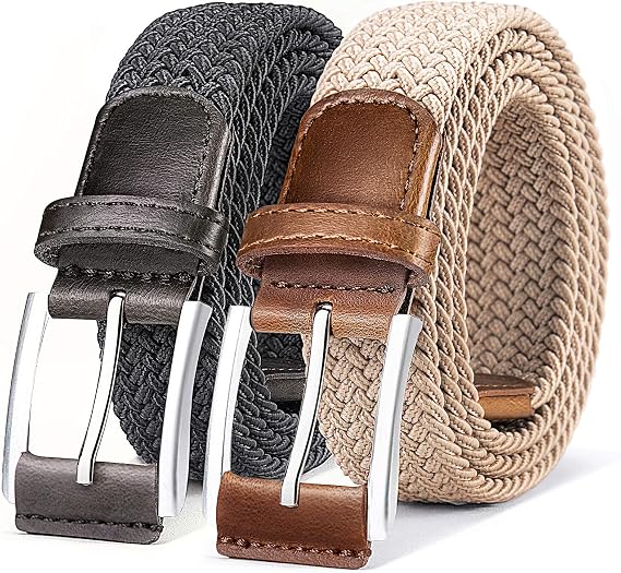 BULLIANT Woven Braided Stretch Web Belt 2Pack for Men 1 3/8"-Gift Boxed