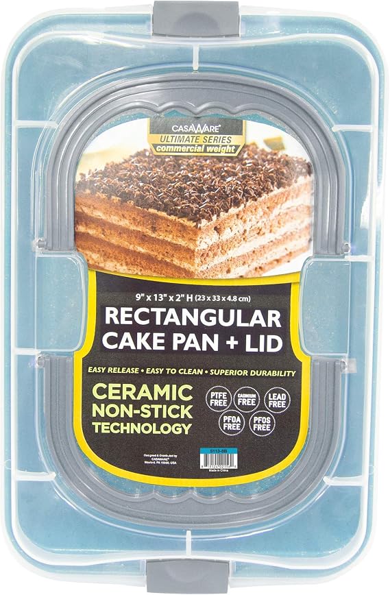 casaWare 9 x 13 x 2-inch Covered Rectangular Cake Pan with Wide Handles (Blue Granite)