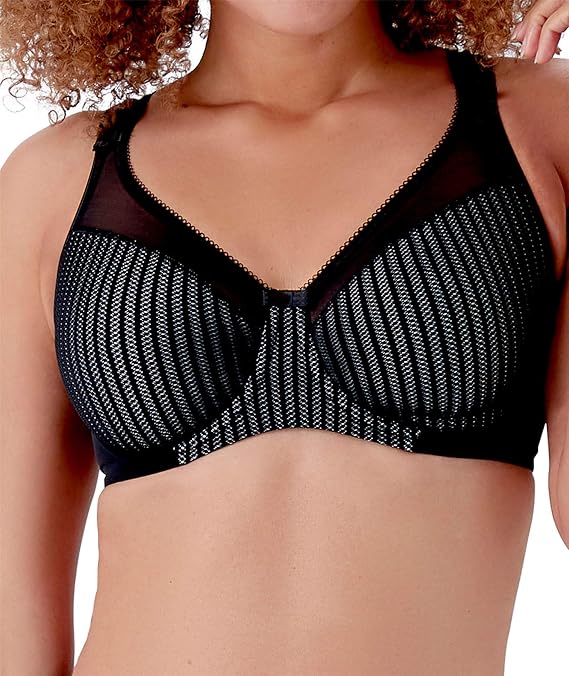 Berlei Women's Beauty Stripe Smoothing Minimizer Bra, Black (Black/Grey), (38) 38F