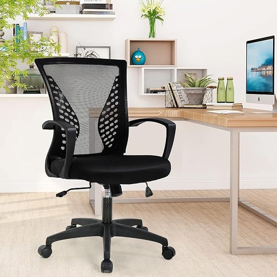 Office Chair Mesh Computer Chair,Ergonomic Desk Chair with Lumbar Support&Armrest,Adjustable Height Modern Executive Rolling Swivel Chairs Mid Back Task Chair,for Adults,Black