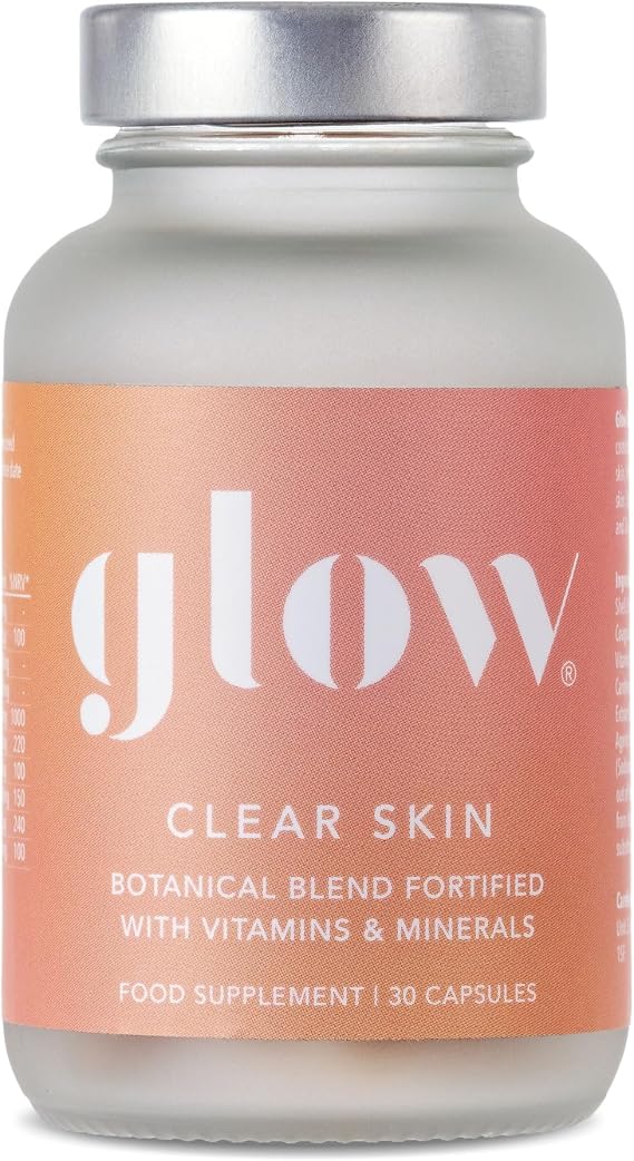 Clear Skin by Glow Laboratories | Acne Supplement for Women | Bacillus Coagulans, Turmeric, Vitamins & Minerals | Vegan 30 Capsules