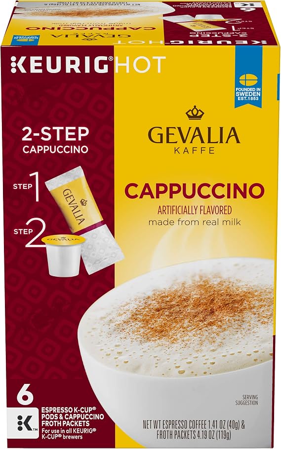 Gevalia Cappuccino K-Cup Coffee Pods with Froth Packets (6 Pods and Froth Packets)