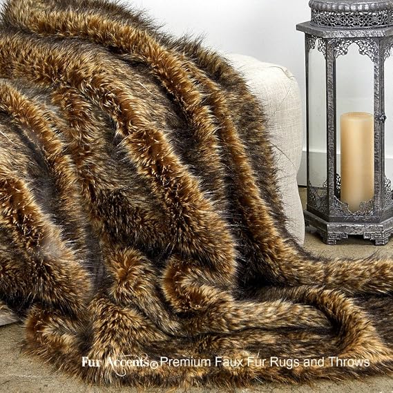 Fur Accents, Sumptuous Luxury Faux Fur Throw Blanket, Designer Quality Made in America 60"x80"