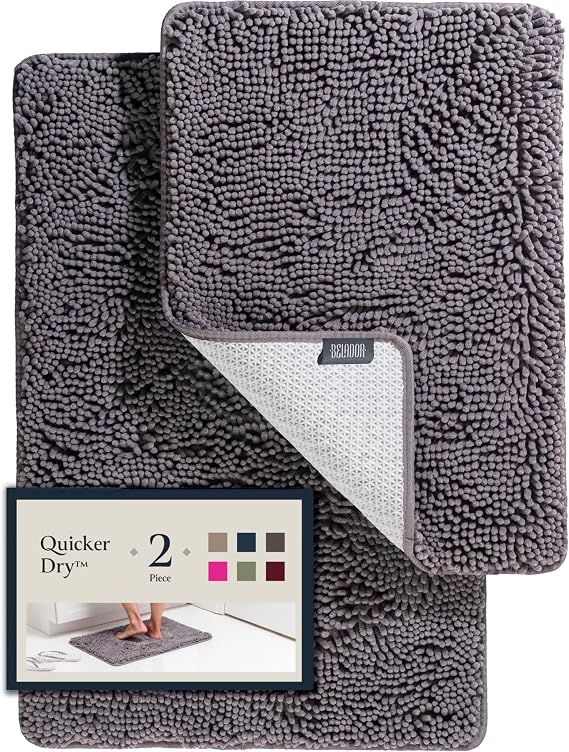 BELADOR Bathroom Rugs Sets 2 Piece- Plush Bath Mat Set Quick-Dry Soft Chenille Mat with Rubber Backing, Absorbent Rug Set, Washable Bath Rugs - Bath Mats 24x17 + 30x20